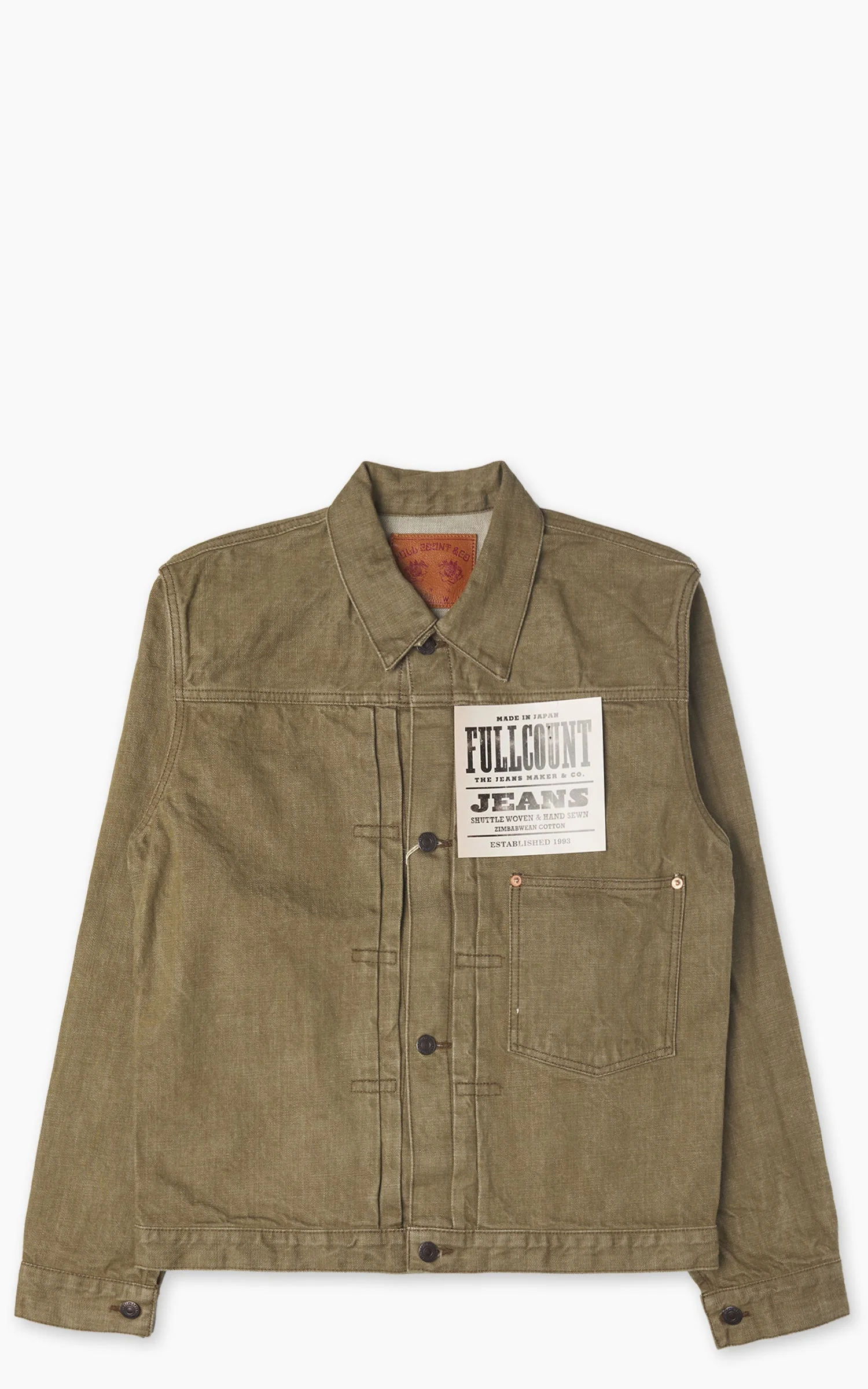 FULLCOUNT 2107OD TYPE 1 SELVEDGE DENIM JACKET OLIVE DRAB - 1