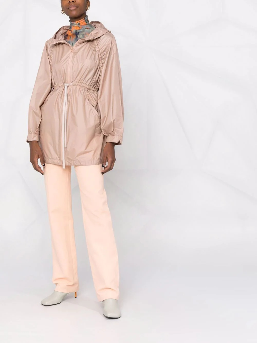 drawstring-waist hooded jacket - 2