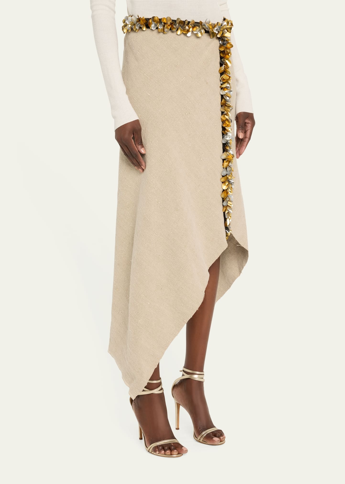Darliston Sequined Handkerchief Midi Linen Skirt - 4