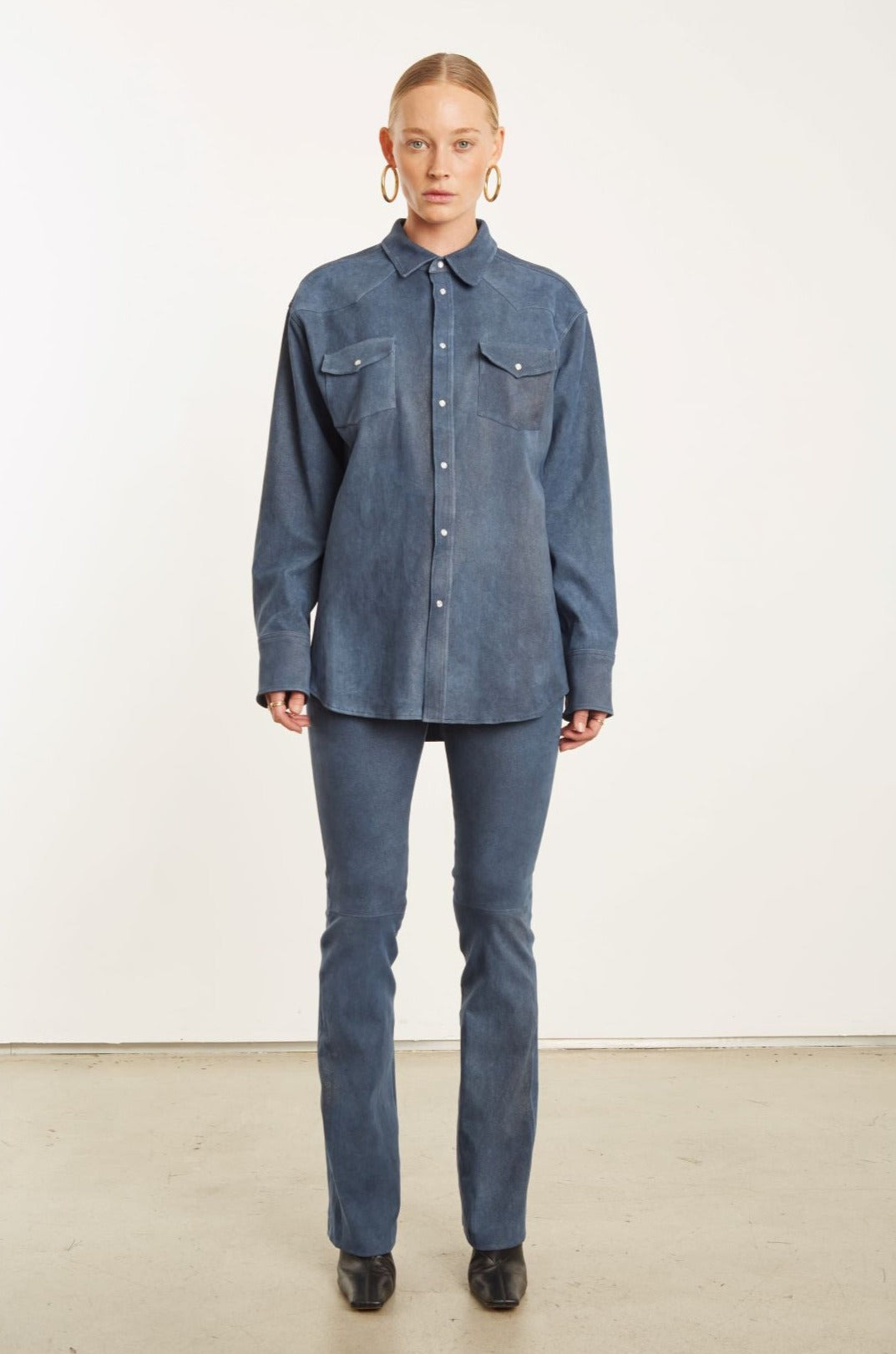 DENIM SUEDE WESTERN BUTTON DOWN - 2