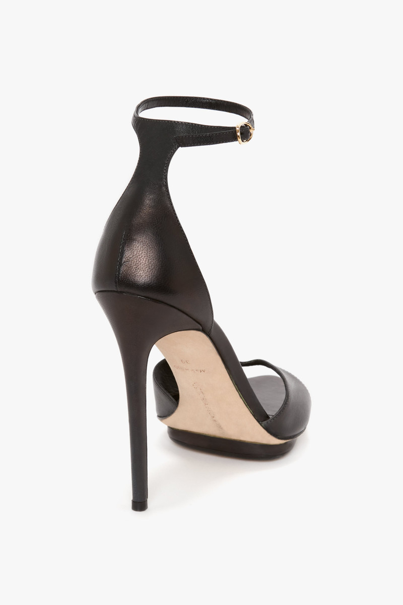 Pointy Toe Stiletto Sandal in Black Leather 3