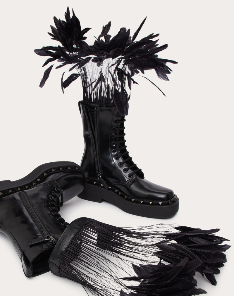 ROCKSTUD M-WAY COMBAT BOOT IN CALFSKIN WITH FEATHERS 50MM 5
