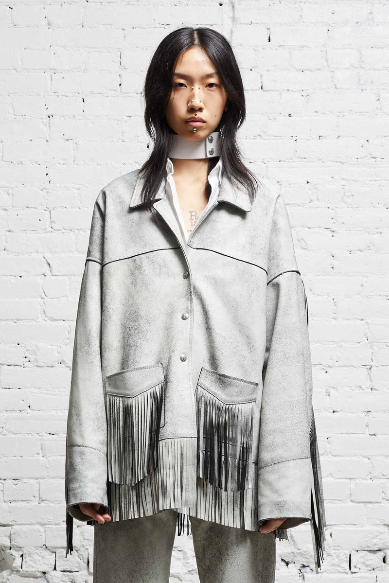 R13 OVERSIZED FRINGE JACKET - CRACKLE WHITE outlook