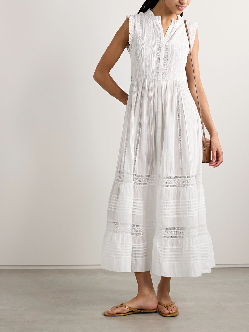DÔEN Helaine crocheted and pintucked cotton-voile midi dress White outlook