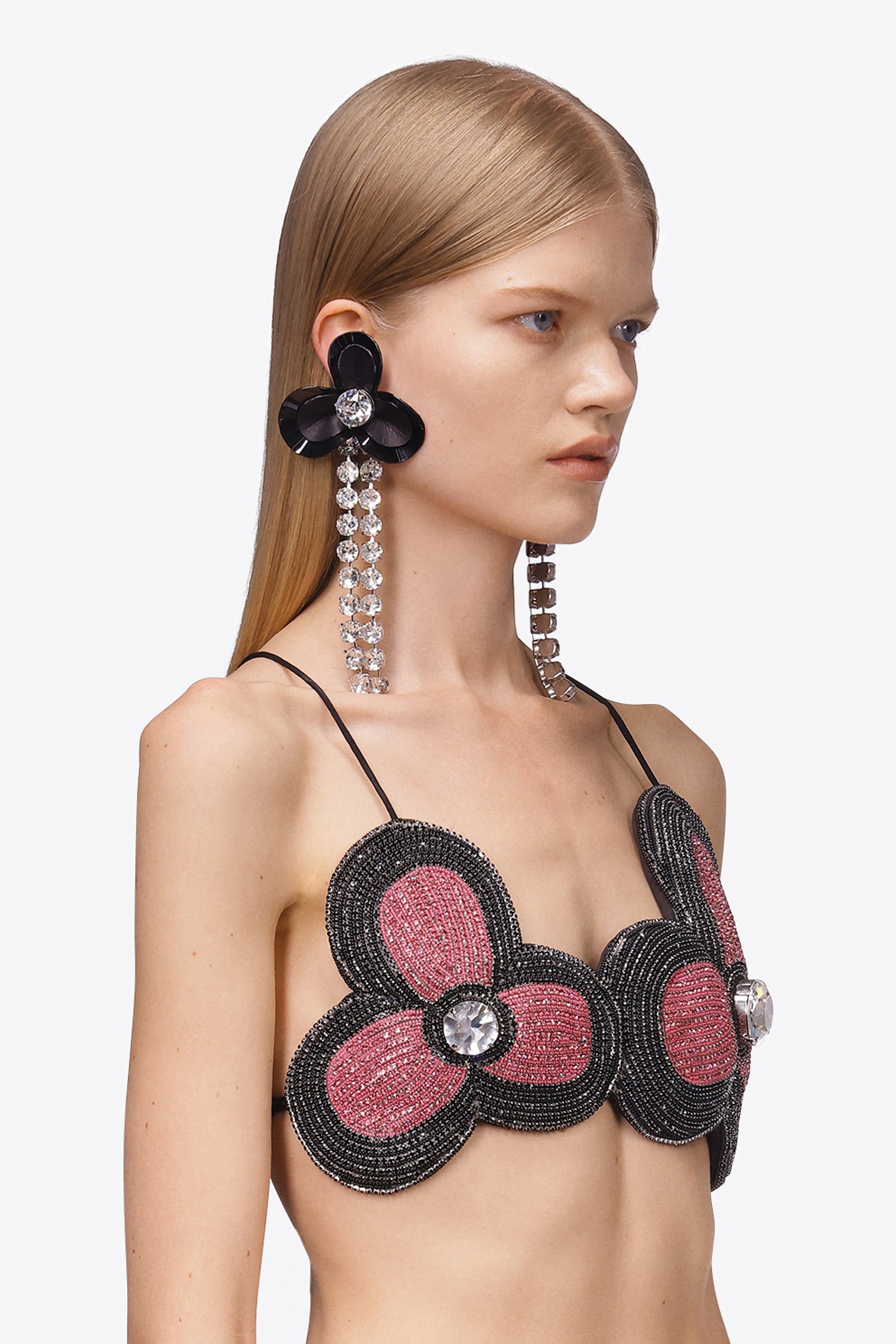 LEATHER FLOWER CHANDELIER EARRINGS - 2