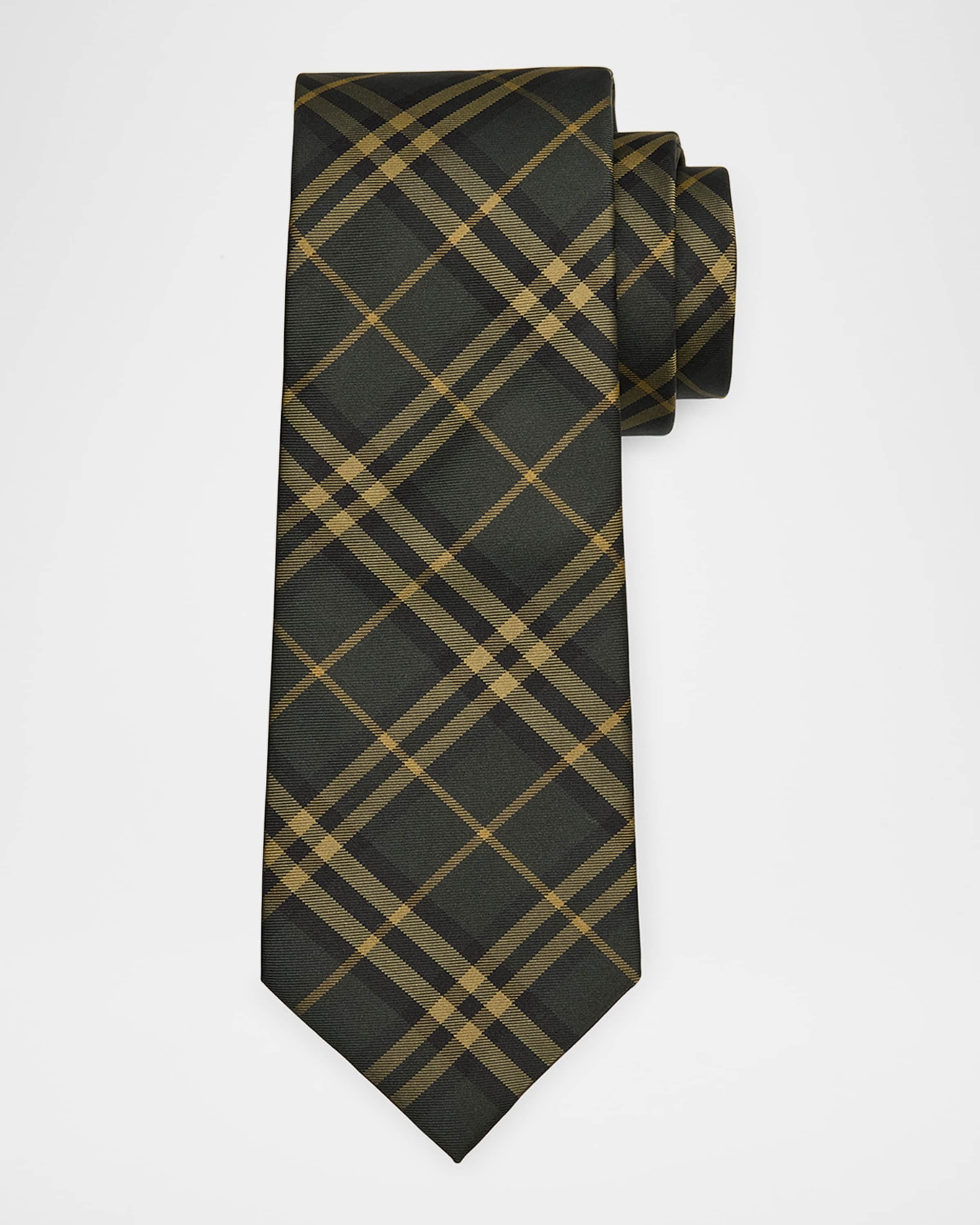 Men's Shadow Check Mulberry Silk Tie - 1