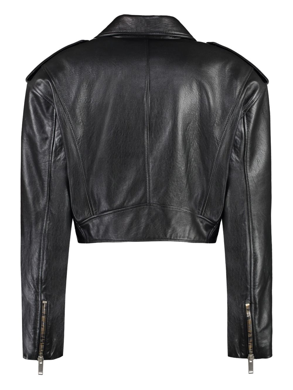cropped biker leather jacket - 2
