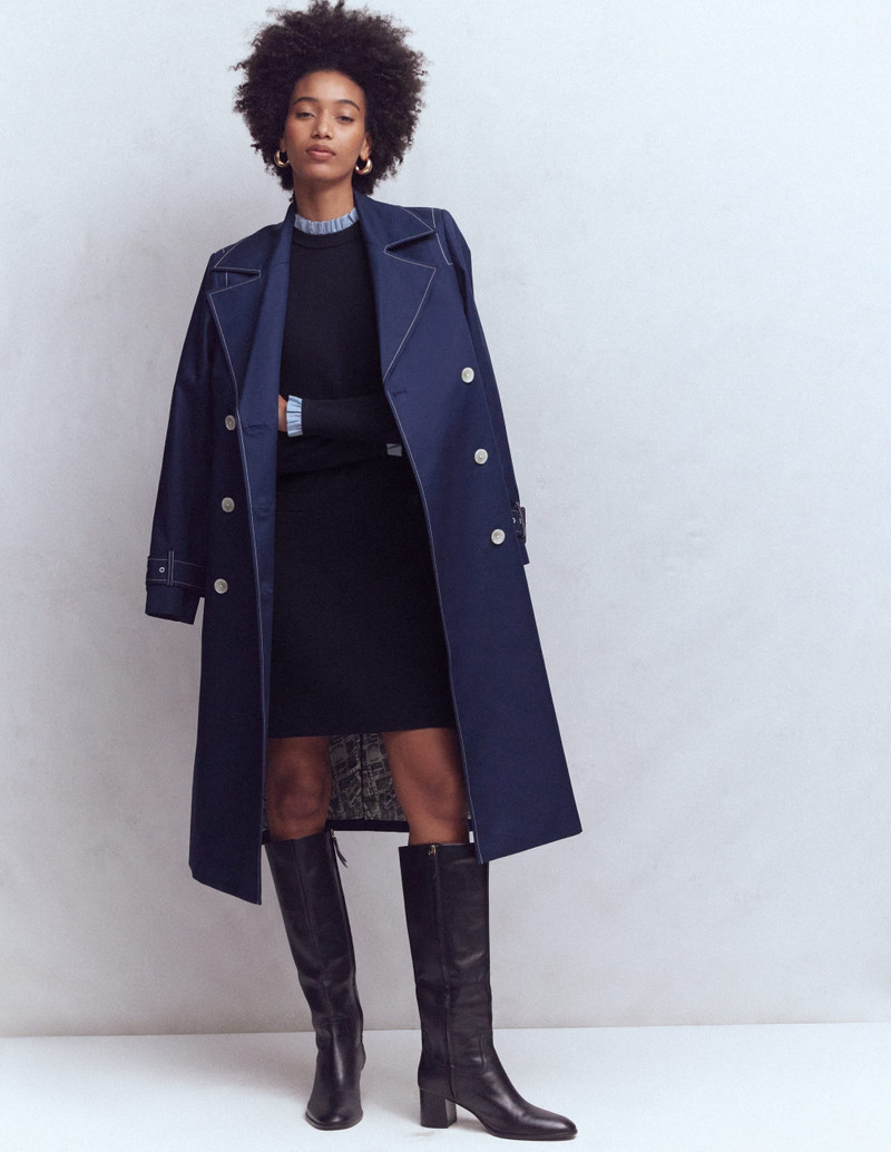 Trim Knitted Dress-Navy 3