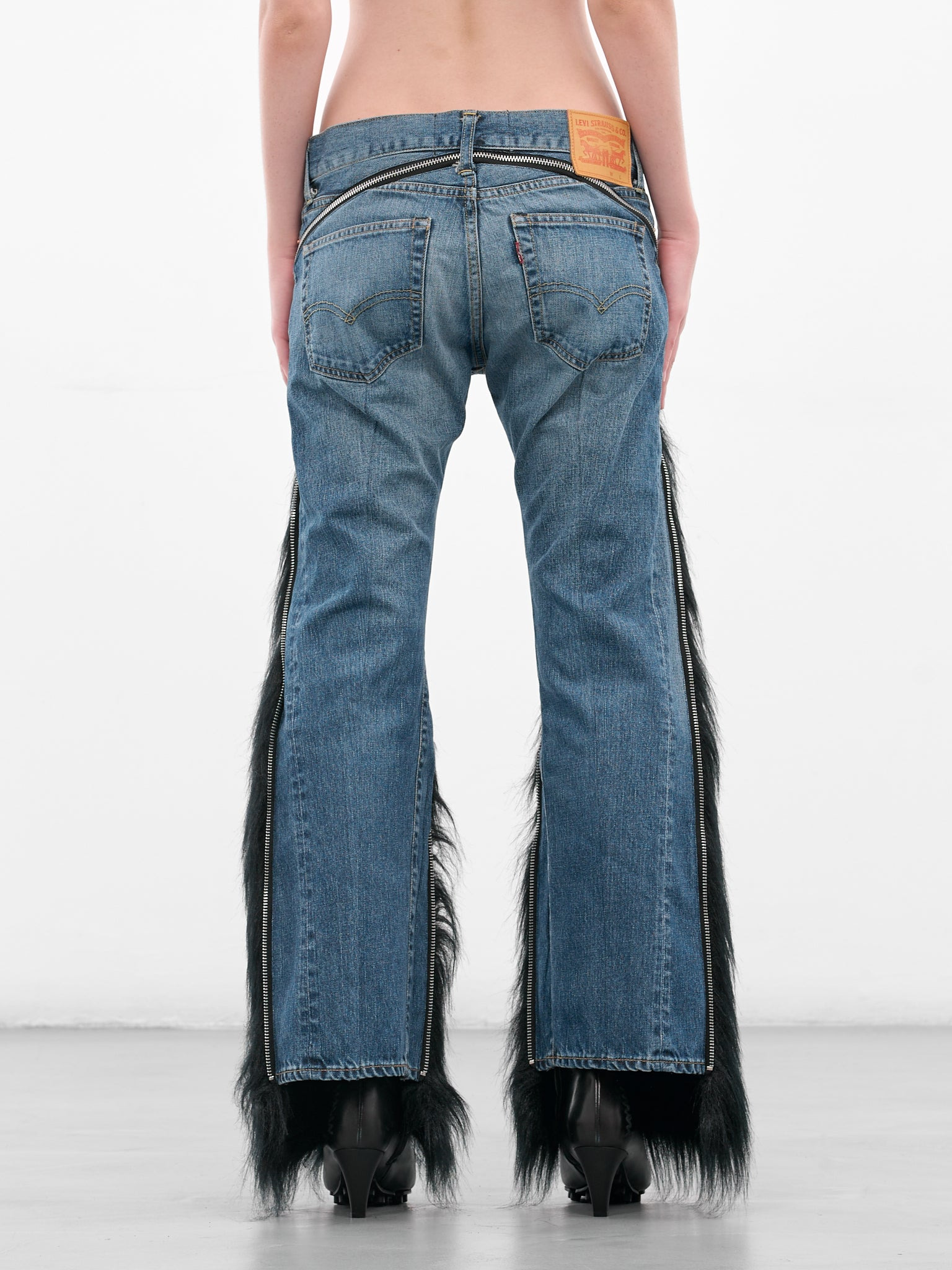 Denim & Fur Paneled Flare Jeans - 3