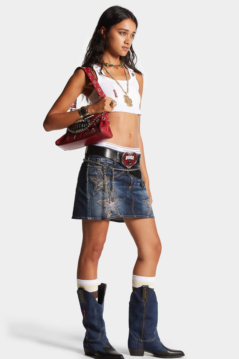 MEDIUM DIAMOND SUPER STAR WASH DENIM SKIRT - 5