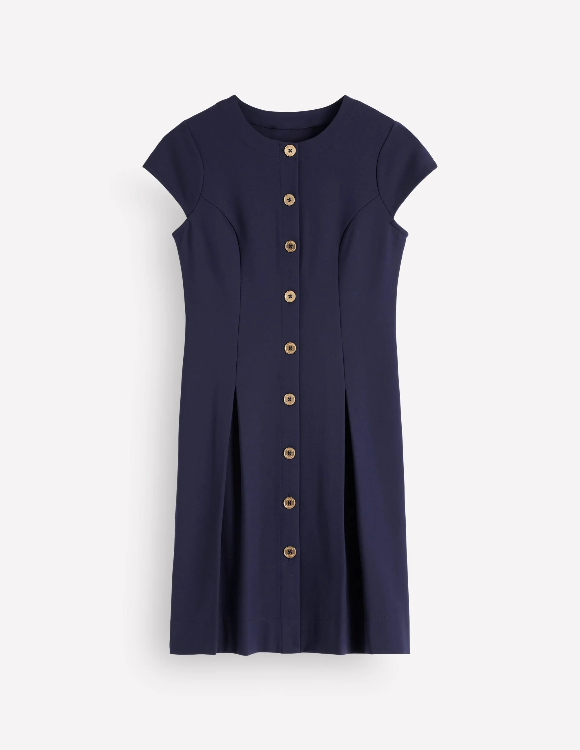 Short Pleated Button Dress-Navy - 1