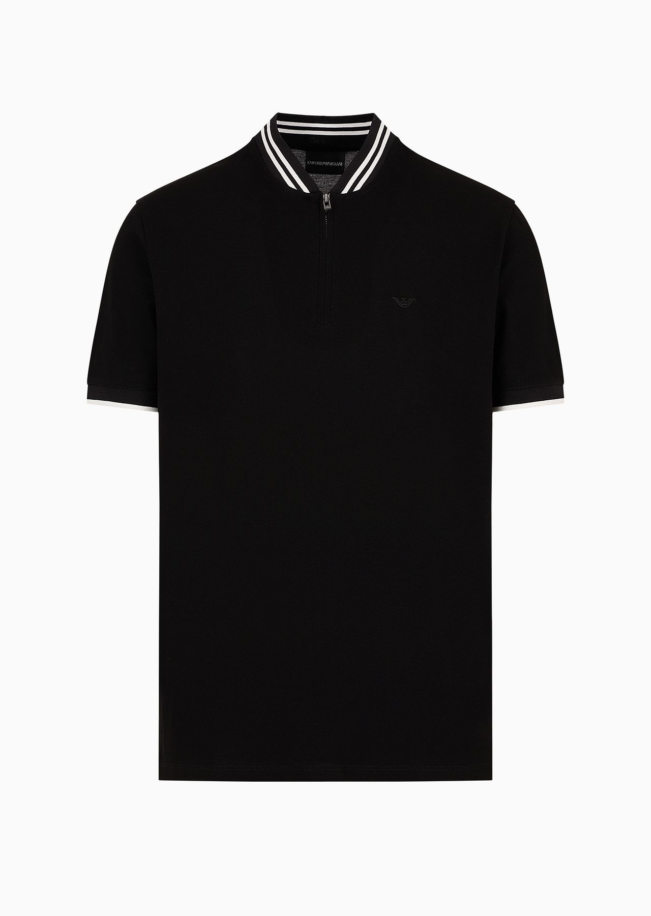 Mercerised piqué polo shirt with zip, bomber jacket collar and micro eagle embroidery - 1
