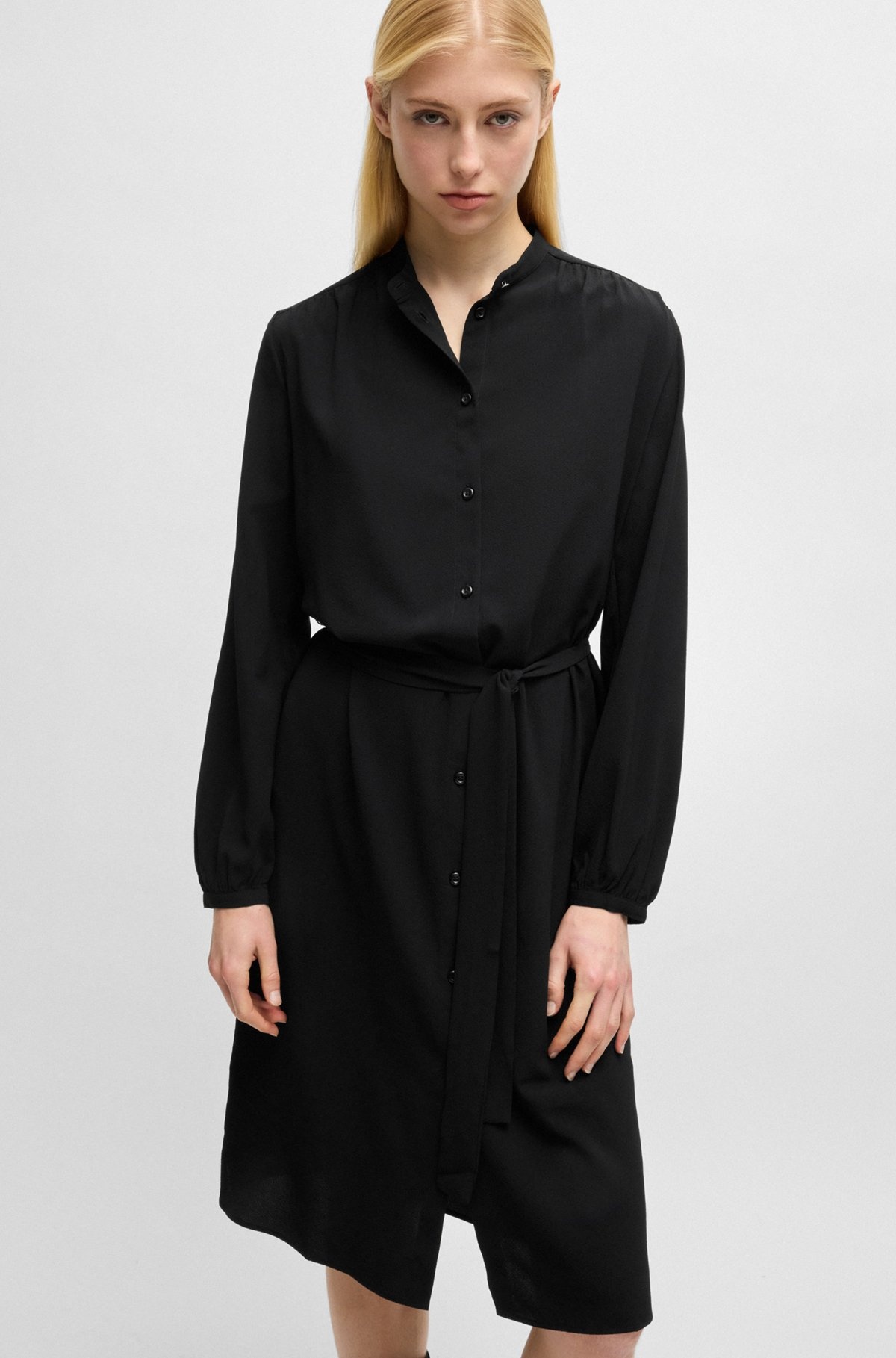 BELTED SHIRT DRESS IN CREPE GEORGETTE WITH STAND COLLAR - 6