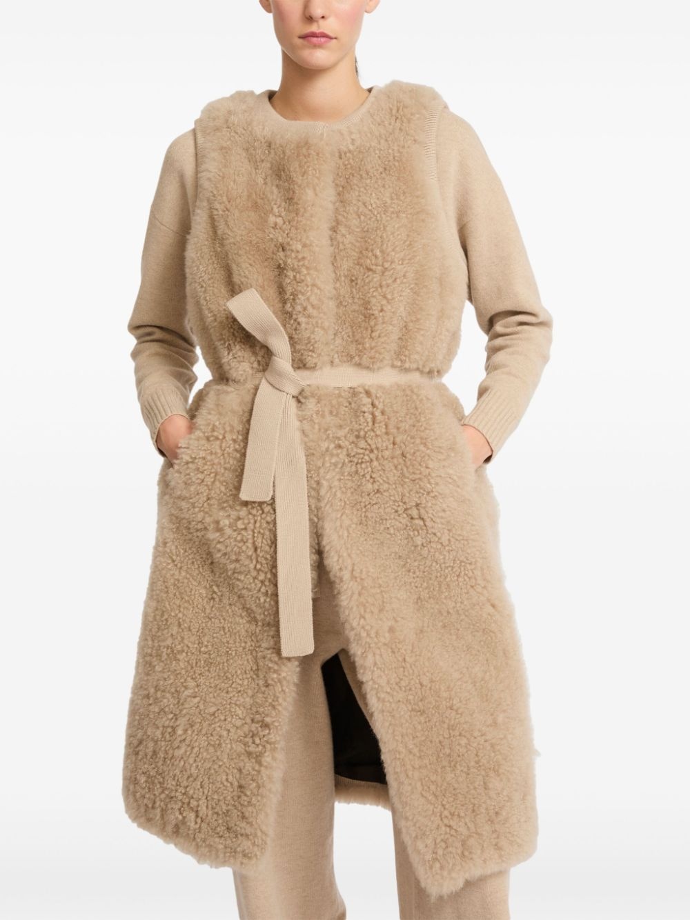 belted shearling gilet - 3
