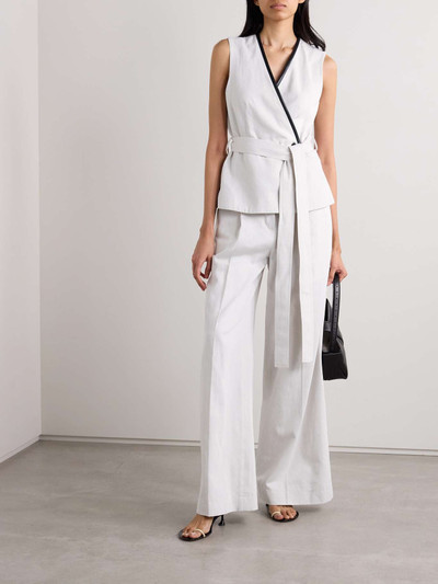 Proenza Schouler Elliot belted faux leather-trimmed cotton and linen-blend twill wrap top outlook