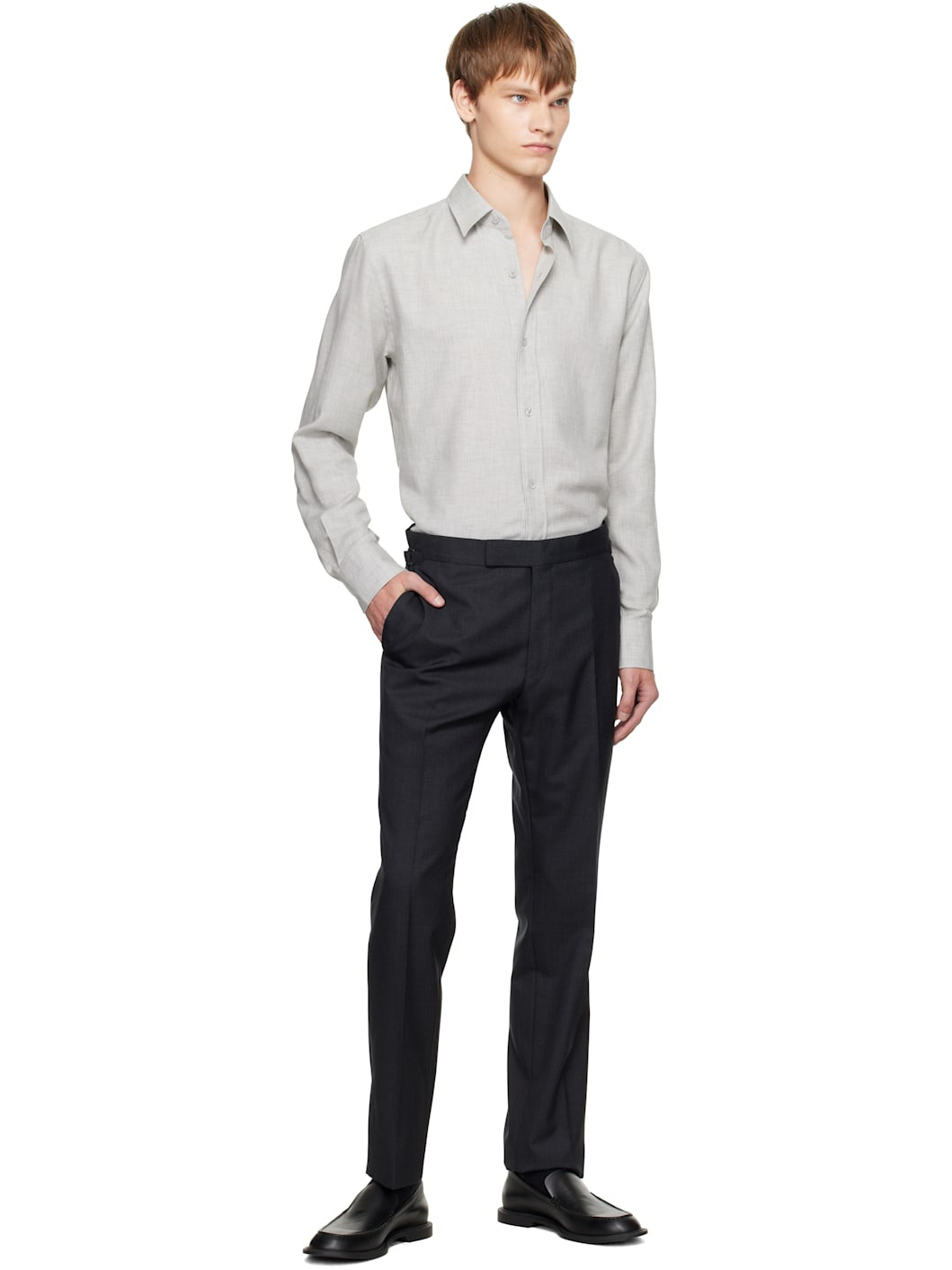 Gray Cashmere Melange Fluid Fit Shirt - 5