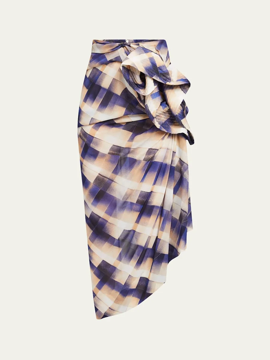 Solla Geometric Check Draped Skirt - 1