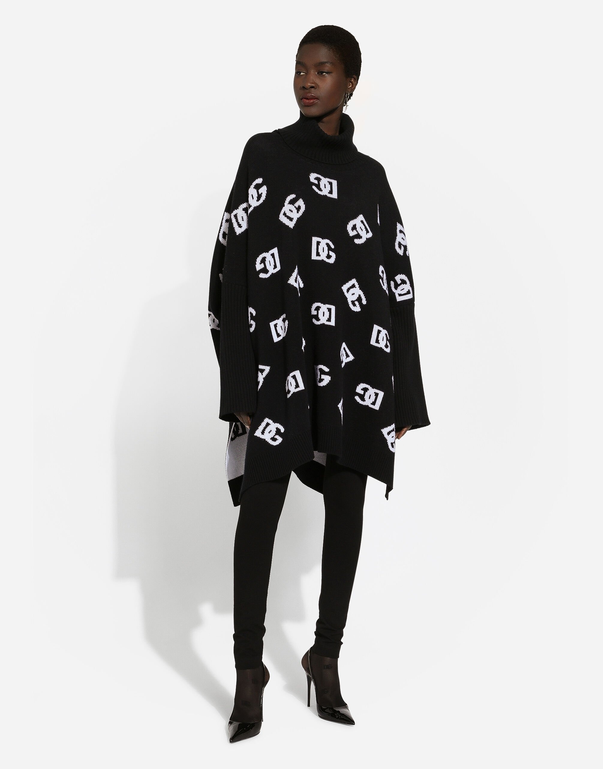 Wool poncho with jacquard DG logo - 2