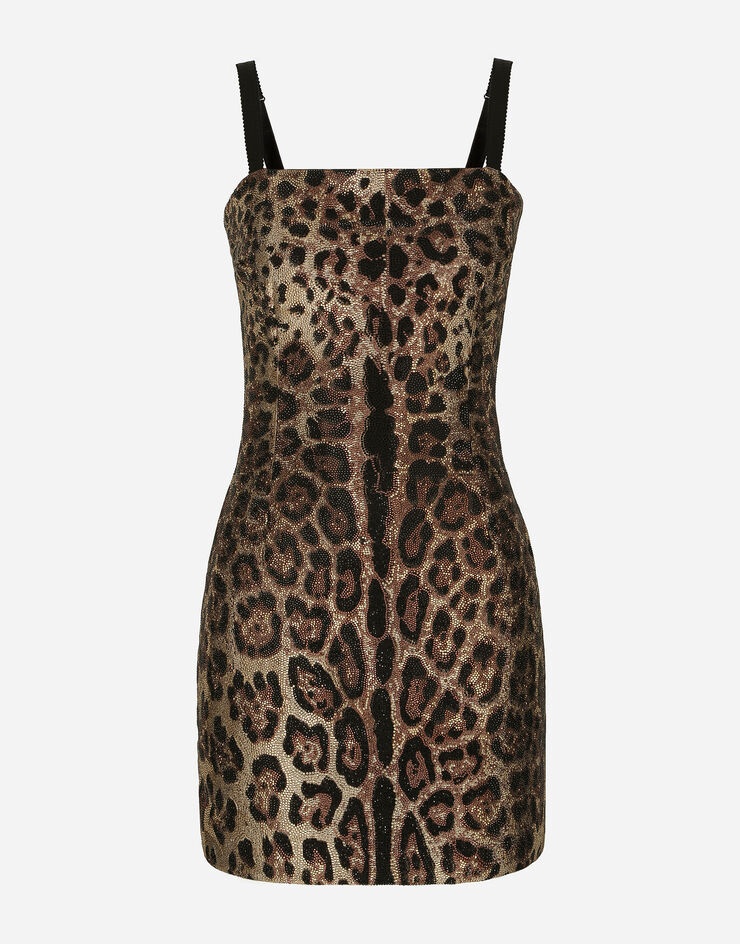 Leopard-print jersey minidress with fusible rhinestones - 1