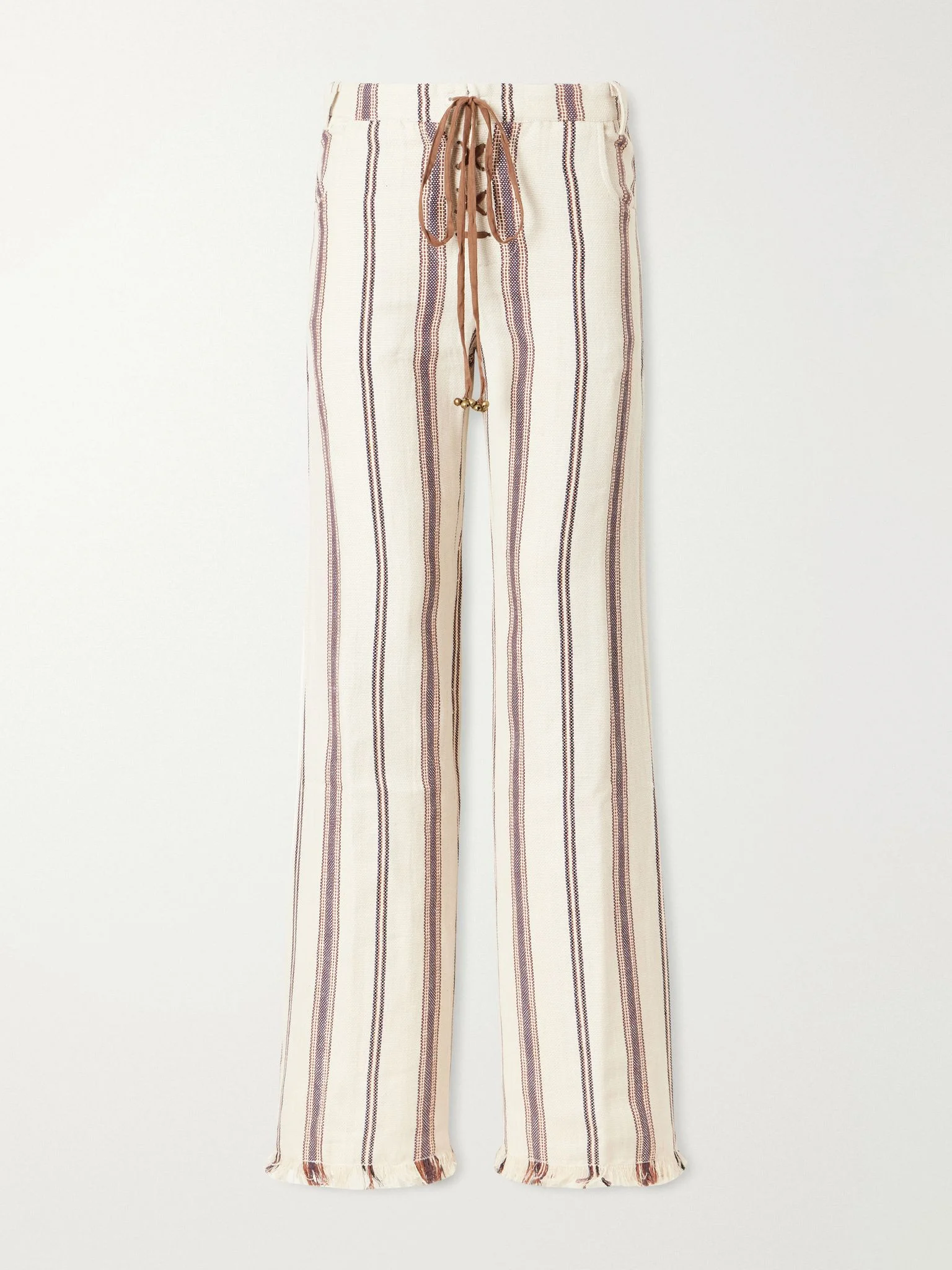 Cooper striped cotton and linen-blend wide-leg pants Beige - 1