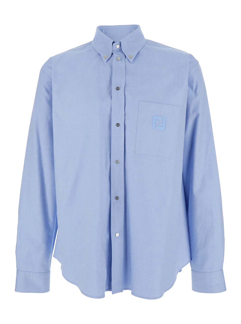 Fendi Men Light Blue Shirt With Button-Down Collar And Ff Embroidery On The Front In Cotton Man - 1