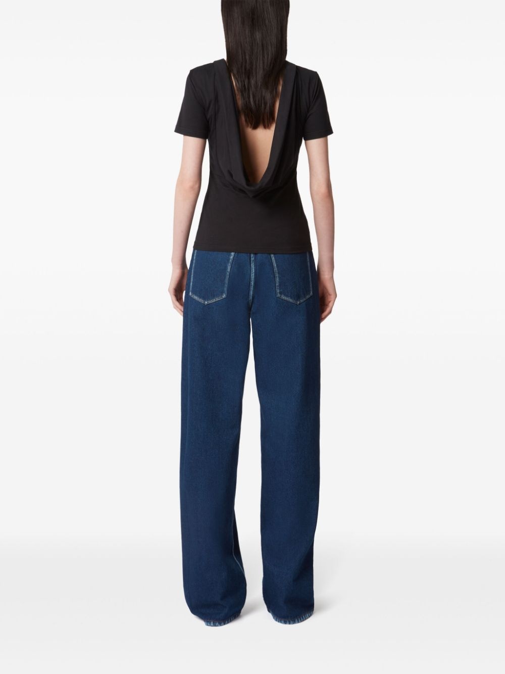 plunging draped back T-shirt - 4