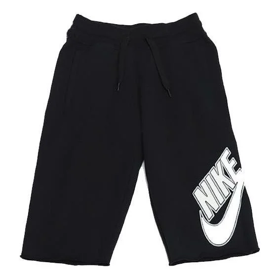 Men's Nike Logo Printing Pattern Lacing Elastic Waistband Straight Shorts Black 704685-010 - 1