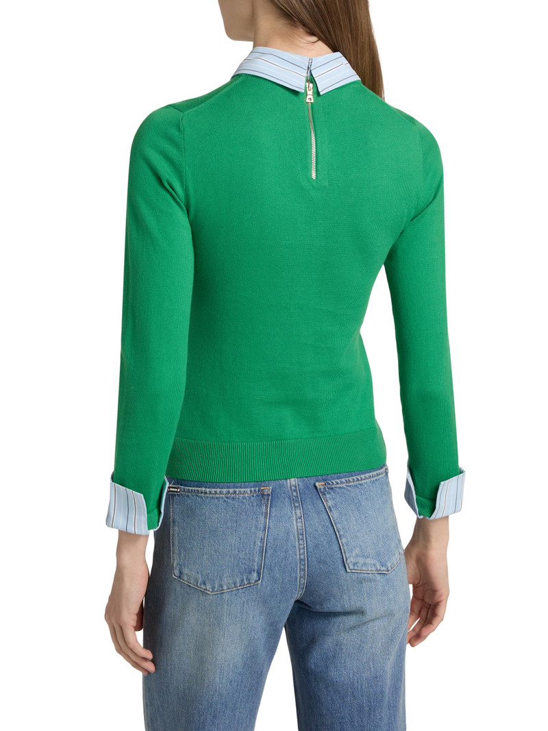 Women's Porla Mixed-Media Collared Sweater - Green Apple Carolina Blue 5