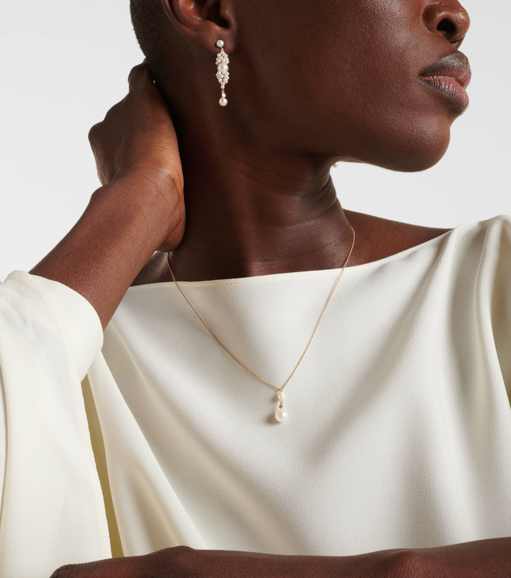 Rêve Simple 14kt gold necklace with diamonds and pearls - 2