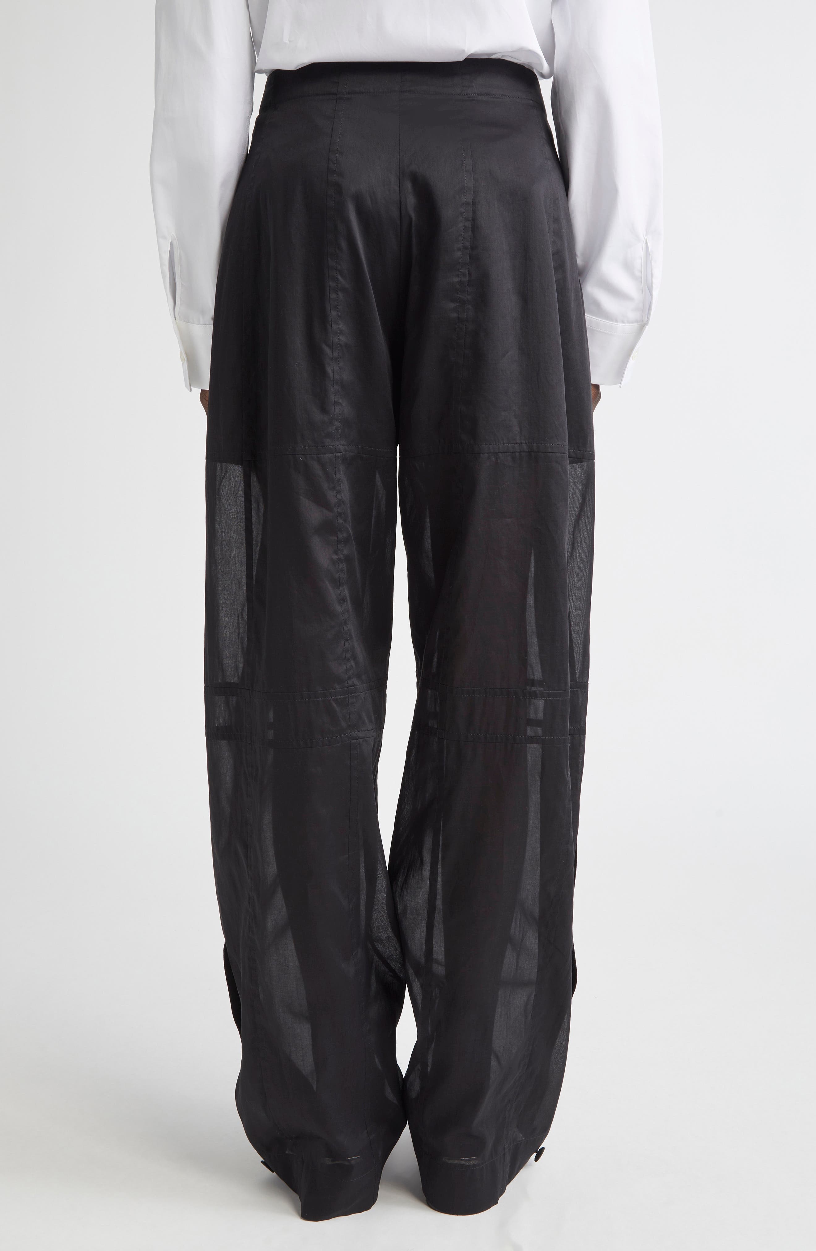Jil Sander Relaxed Cotton Organdy Straight Leg Pants in Black at Nordstrom - 3