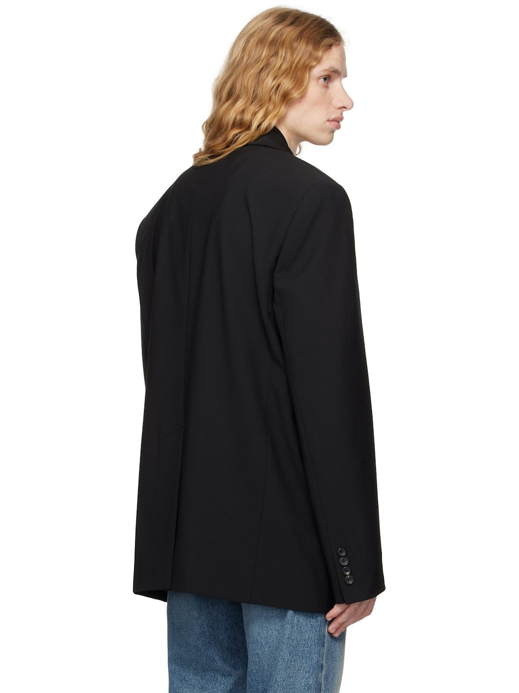 Black Draped Lapel Blazer - 3