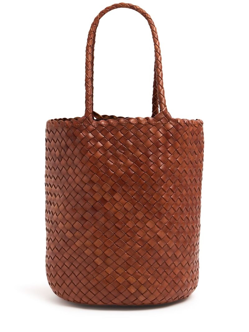 Hand braided leather straps basket bag - 1