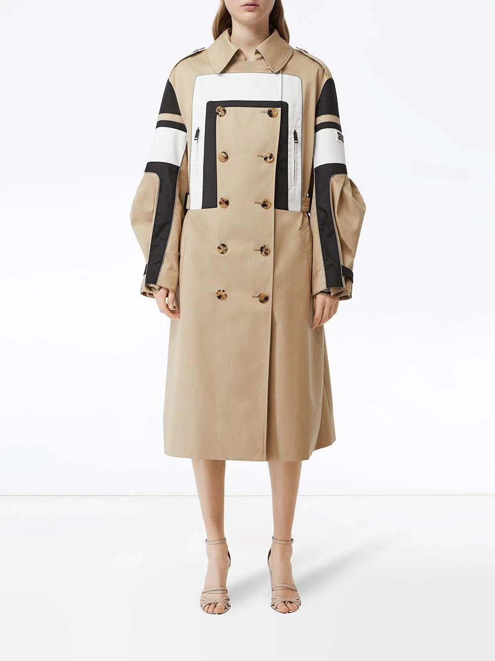 double-breasted panelled trench coat - 3