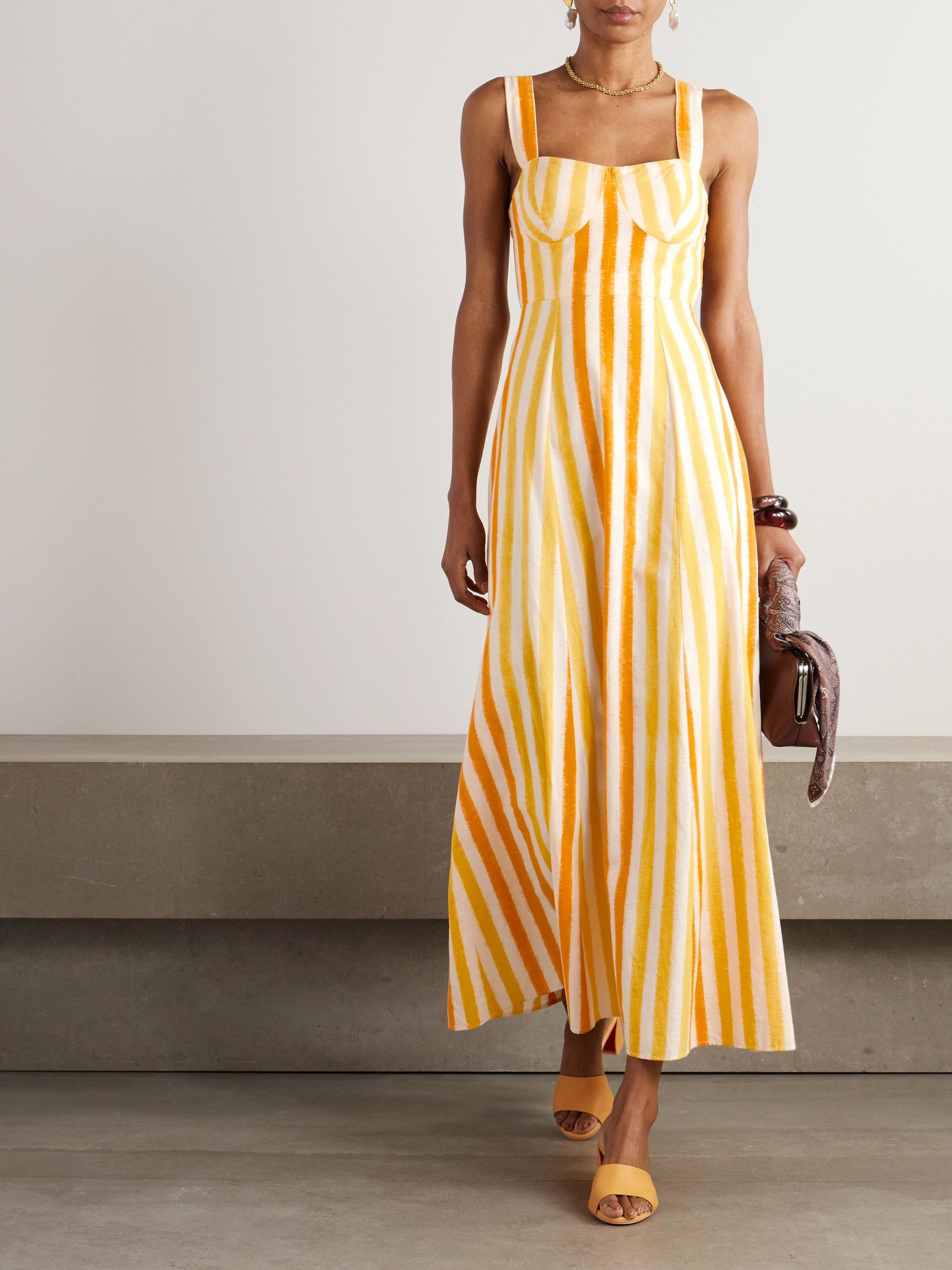 Azzurra striped cotton maxi dress Yellow - 2