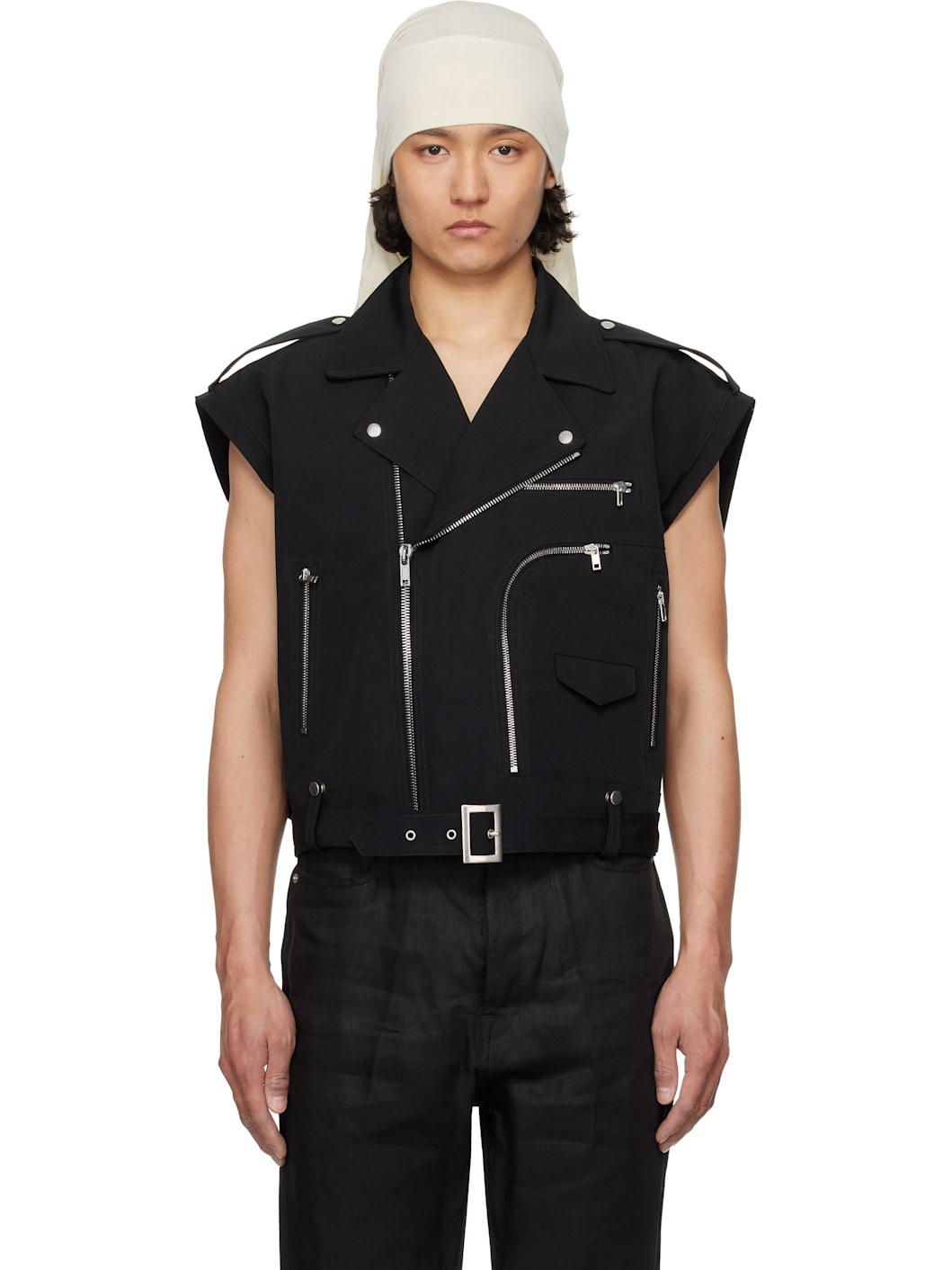 Black Hollywood Cropped Jumbo Bauhaus Stooges Vest - 1