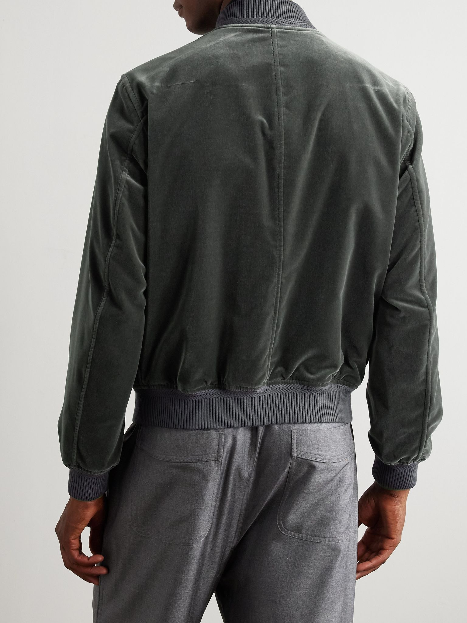 Cotton-Velvet Bomber Jacket Gray - 4