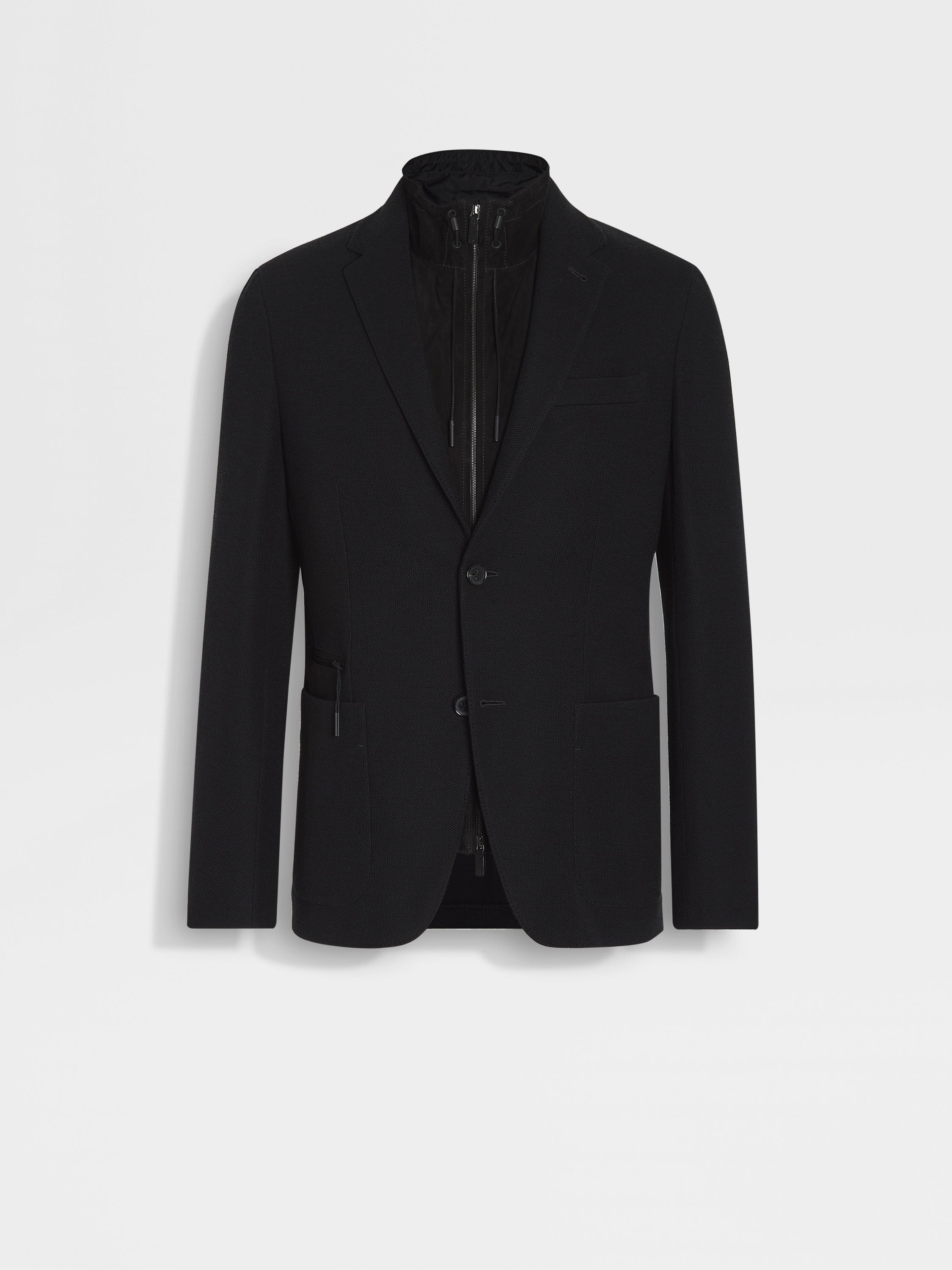 BLACK HIGH PERFORMANCE™ JERSEY WOOL BLEND SWEATER JACKET - 1