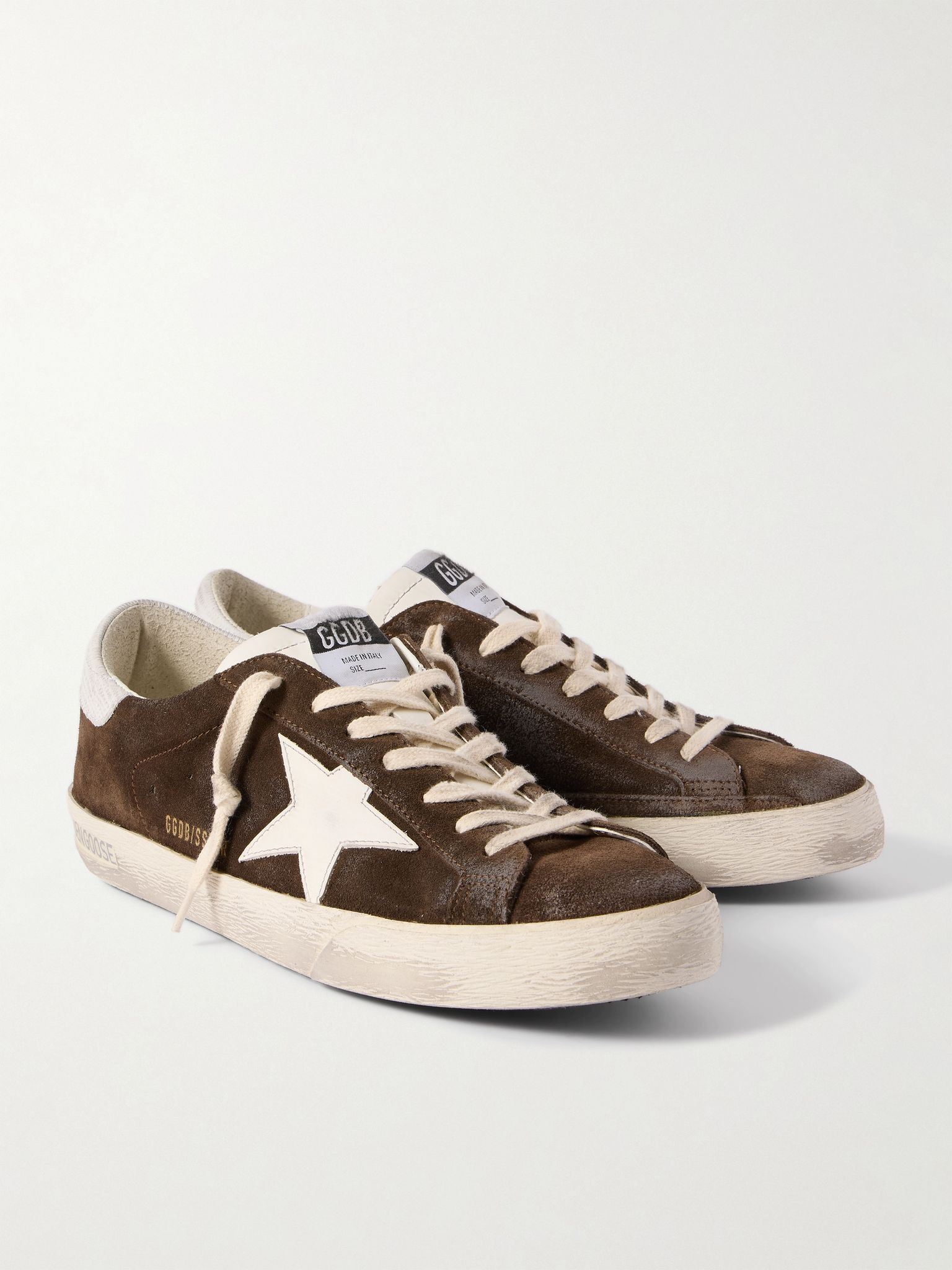 Super-Star Distressed Leather-Trimmed Suede Sneakers Brown - 4
