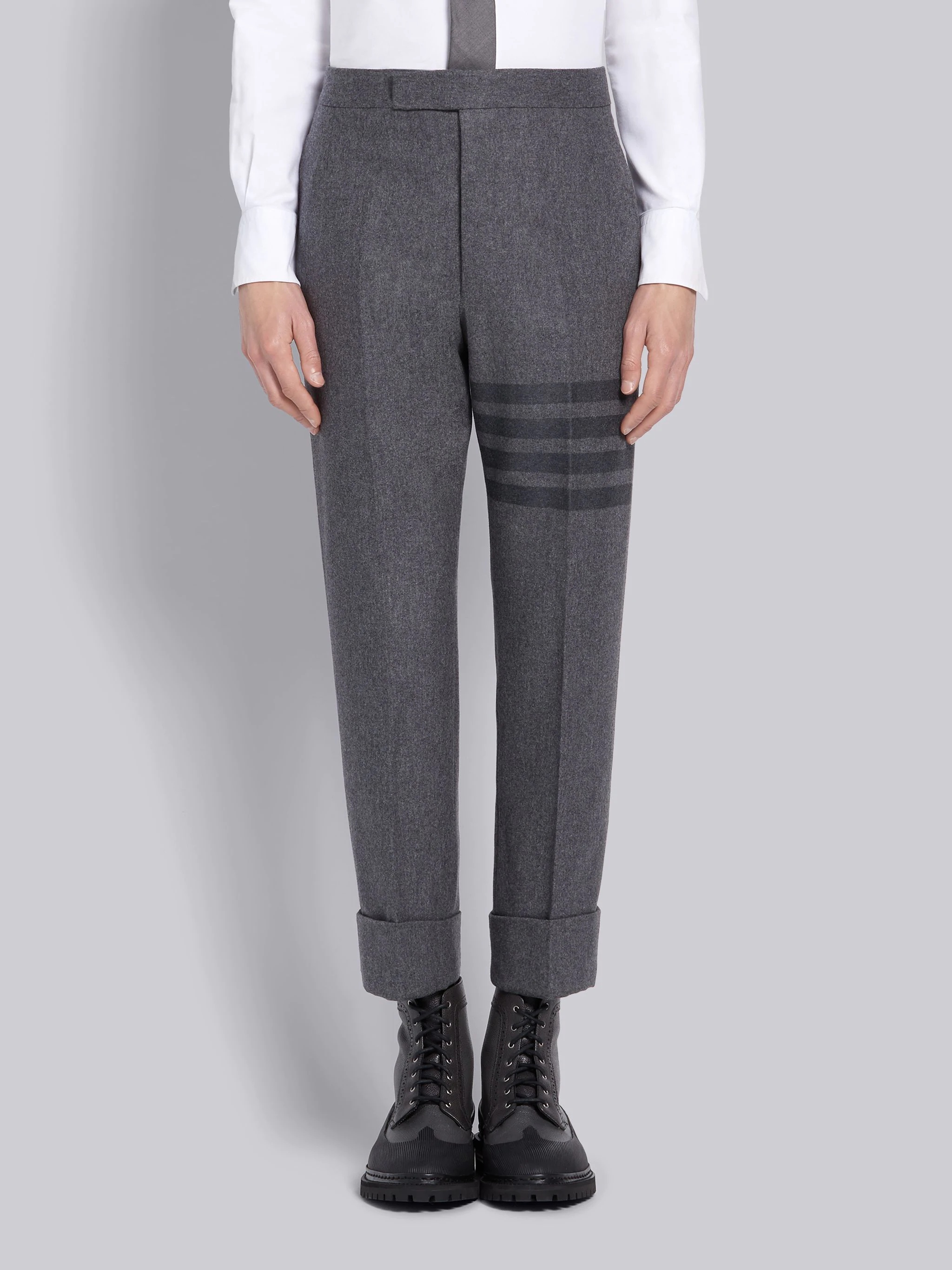 Medium Grey Cashmere Wool Flannel Classic Tonal 4-Bar Trouser - 1