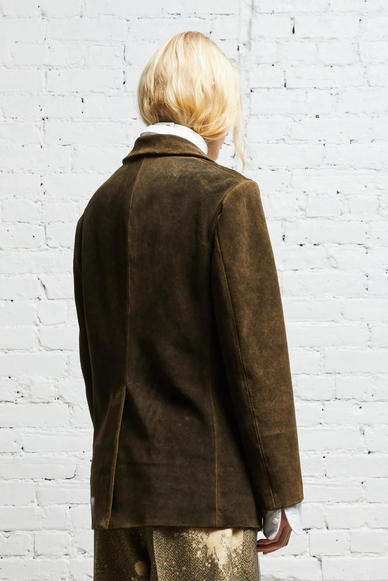LEATHER SHRUNKEN BLAZER - BROWN - 4