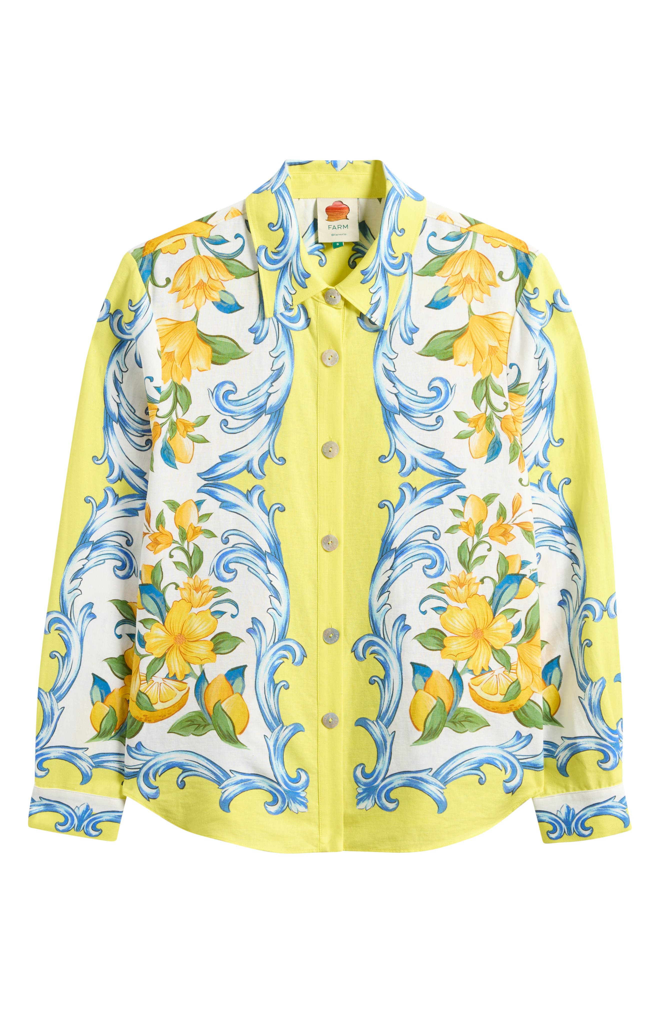 FARM Rio Sicily Scarf Linen Blend Button-Up Shirt in Off-White at Nordstrom - 1