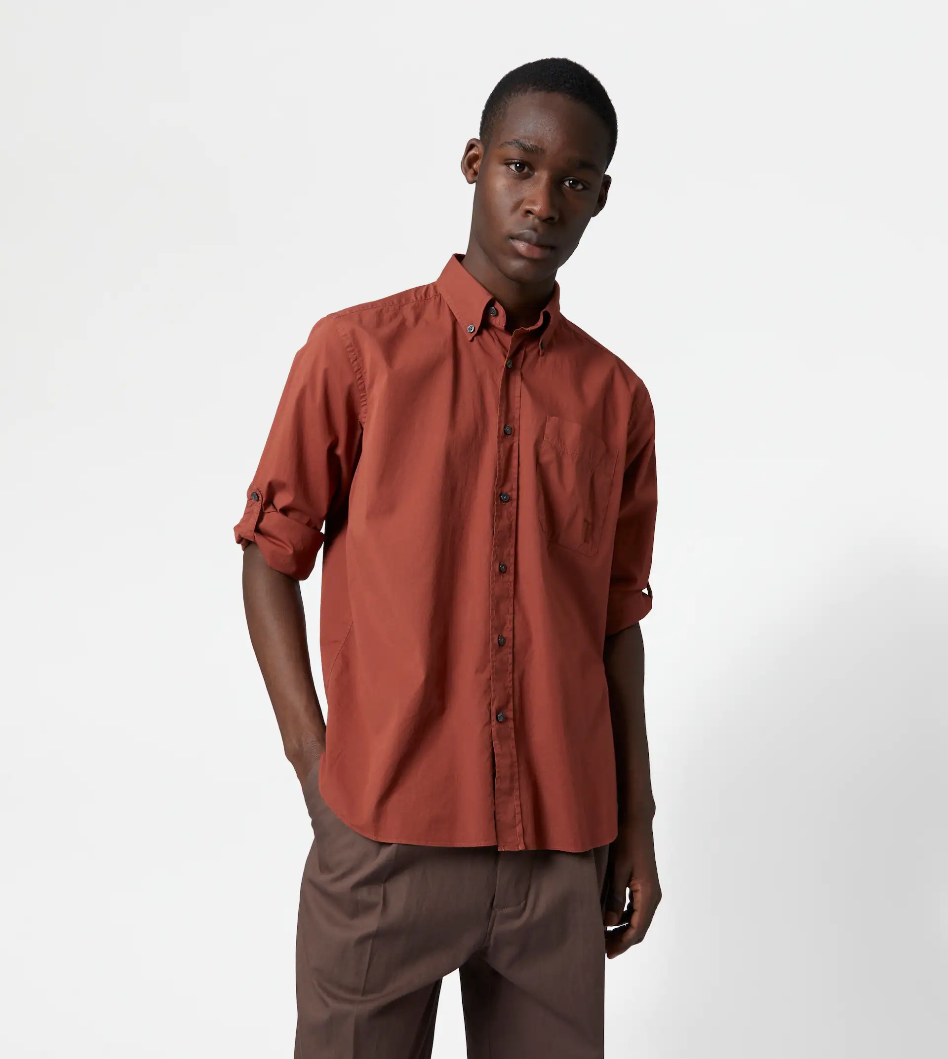 BUTTON DOWN COLLAR SHIRT - ORANGE - 6