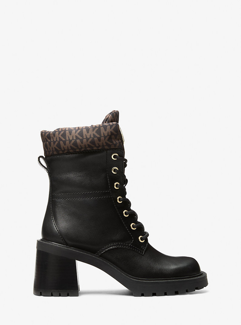MICHAEL KORS Cade Leather and Signature Logo Combat Boot outlook