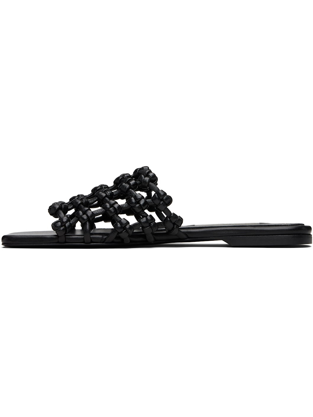 Black Braided-Leather Bandeau Slides - 3