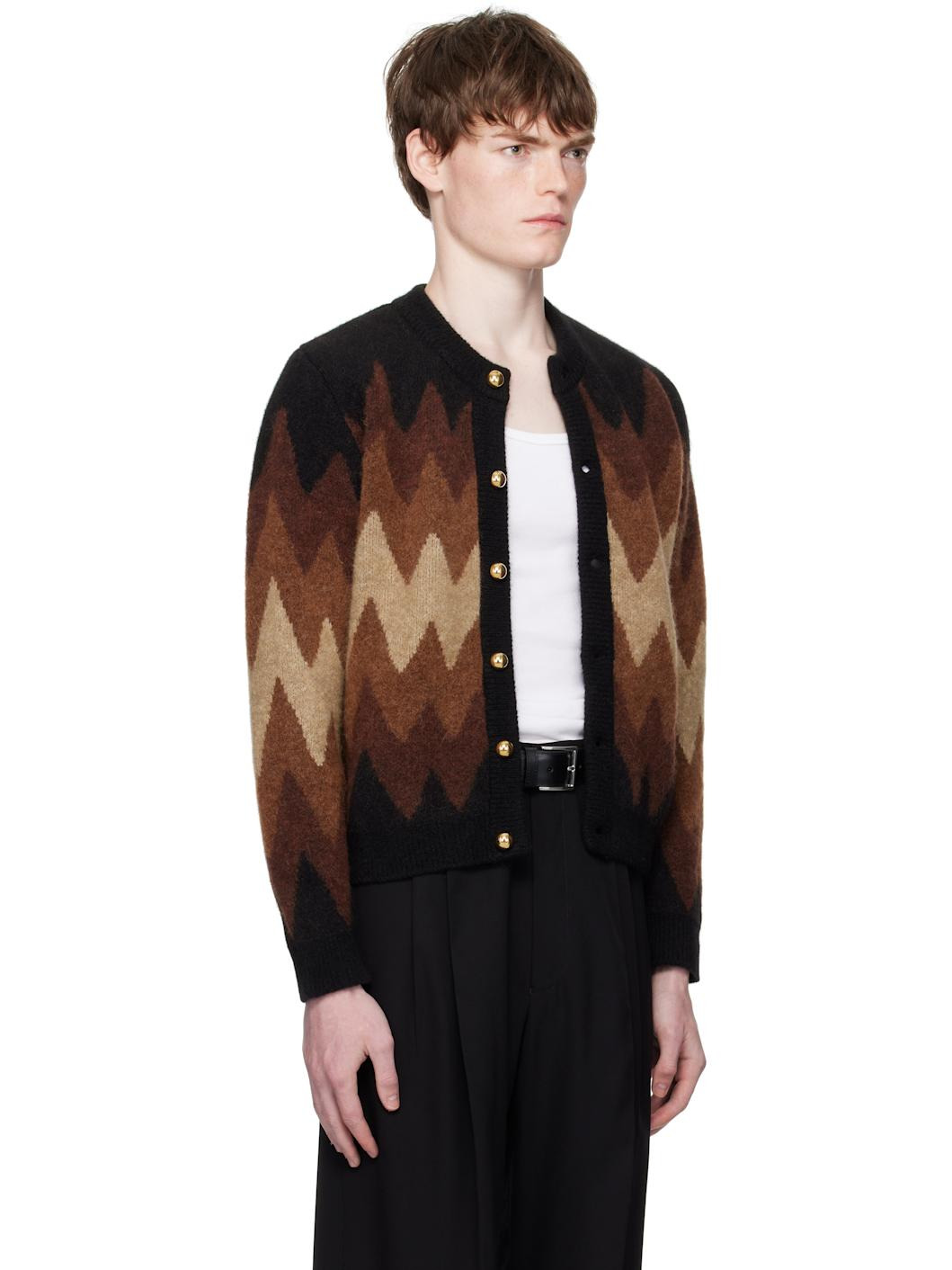 Black & Brown Degrade Jacquard Cardigan - 2
