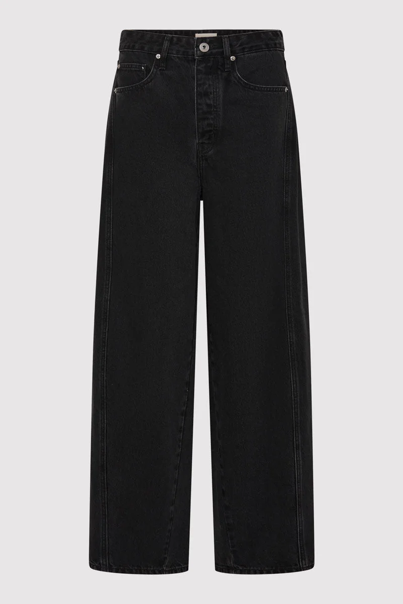 Mid Rise Balloon Jeans - Washed Black - 1