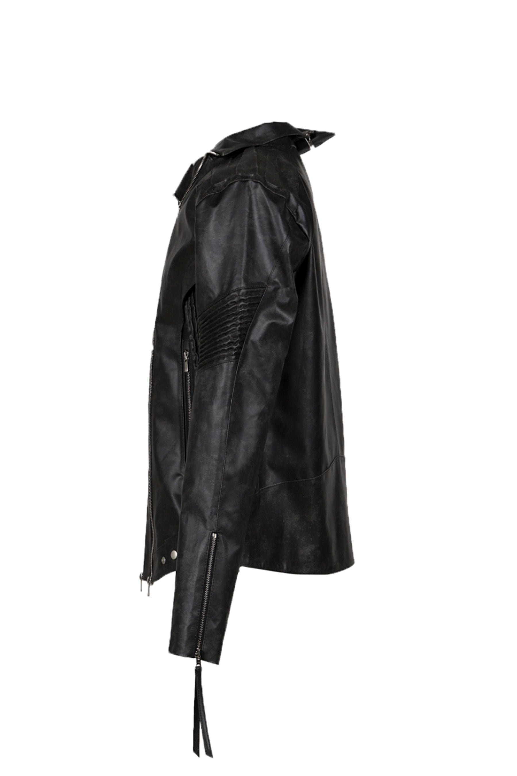 ASYMMETRICAL EMBOSSING LEATHER JACKET / BLK - 3