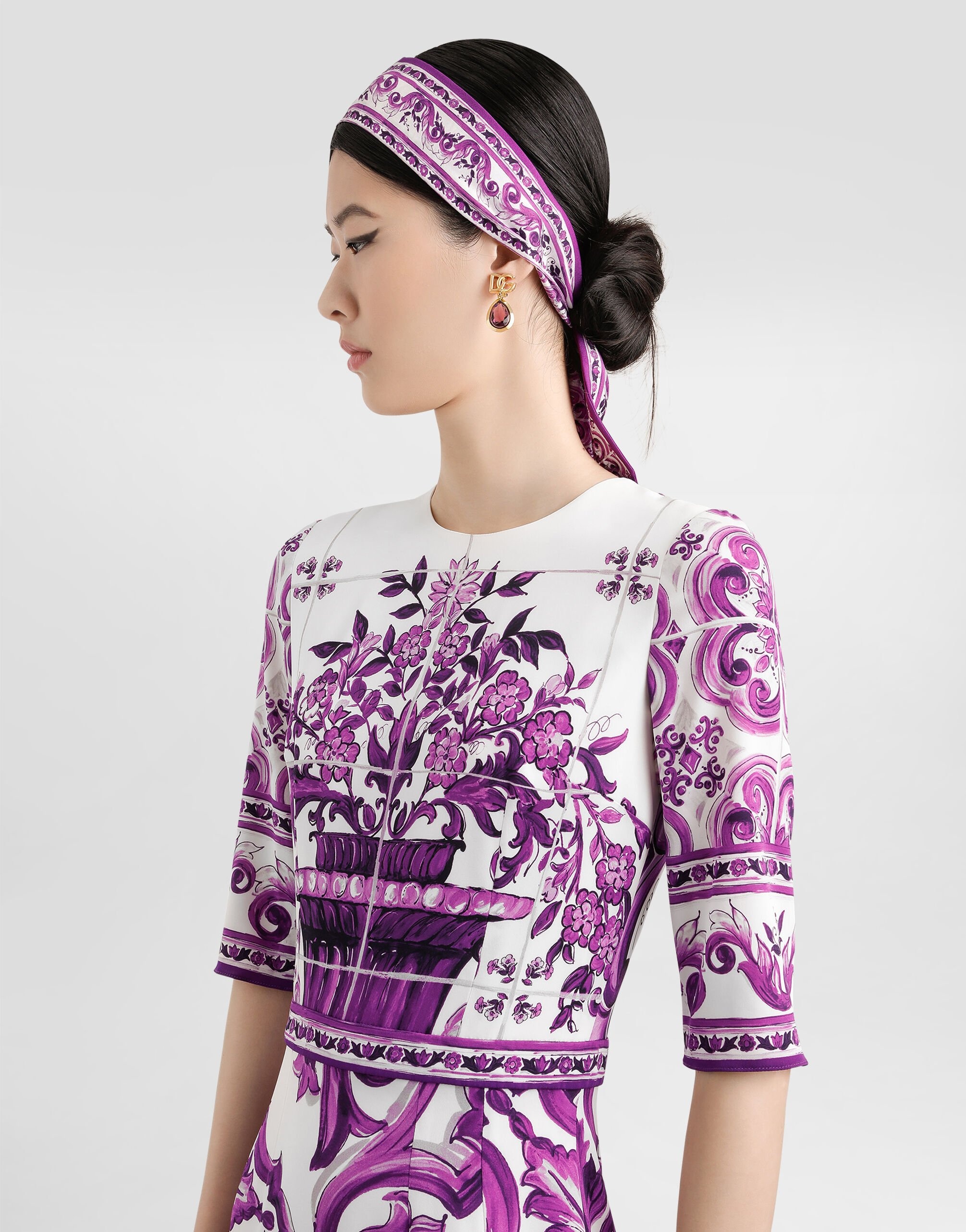 Majolica-print charmeuse dress - 4