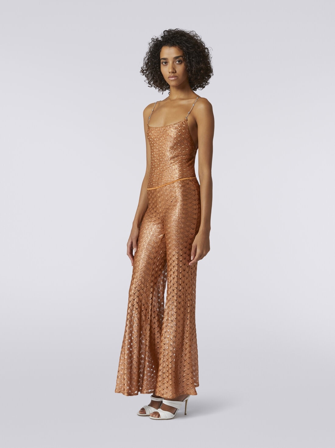 Lace-effect cover up trousers with flared hem - 3