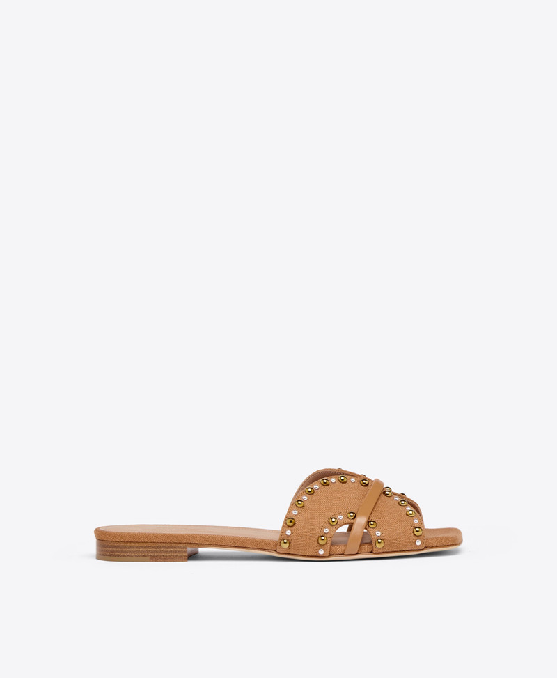 Keke Brown Linen Flat Sandals 1